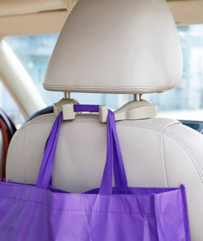 TopSZ Car Headrest Hooks Universal Vehicle Back Seat Hanger Holder Hook for Shopping Bag Purse Cloth Grocery Set of 2 （Beige） Beige - LeoForward Australia