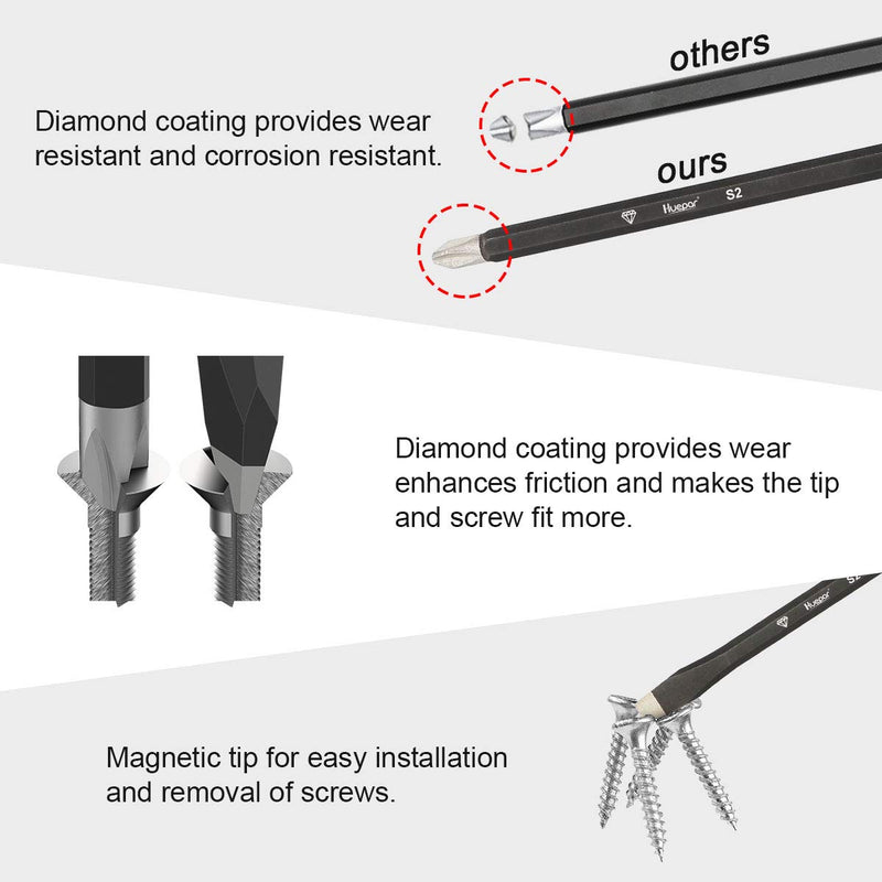  [AUSTRALIA] - Magnetic Screwdriver Set 6PCS, Huepar Professional 3 Slotted and 3 Phillips Screwdriver Kit with Diamond Tip, Rust Resistant Shaft, Color-Coded Non-Skid Handle for Repair Home Improvement Craft-SD06