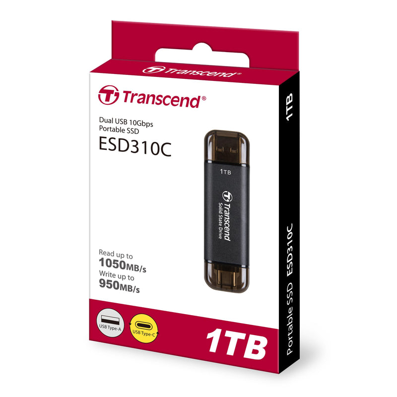  [AUSTRALIA] - Transcend 1TB Portable SSD, ESD310C, USB 10Gbps with Type-C and Type-A TS1TESD310C