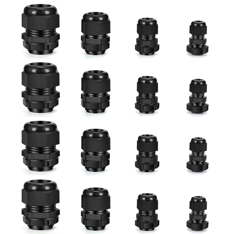  [AUSTRALIA] - CGELE Cable Gland 16 Pack NPT Waterproof Adjustable Connector 3/8'', 1/2'', 3/4'', 1'' (Each 4 PCS) Strain Relief Cord Connectors Joints Nylon with Gaskets…, NPT Kit（16 pcs） NPT Kit（16 pcs）