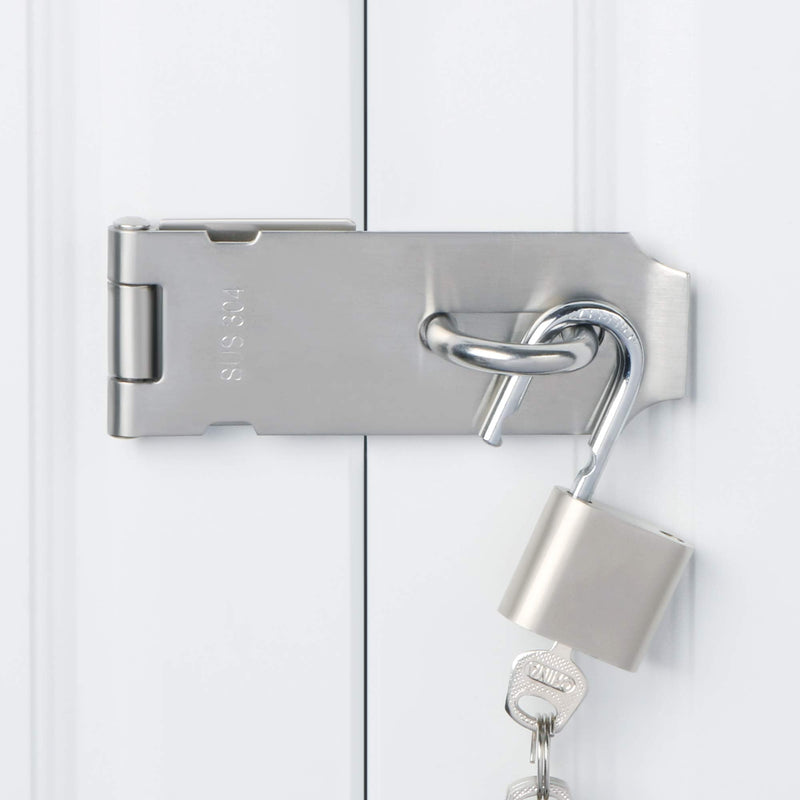  [AUSTRALIA] - Alise MST009-LS Door Clasp Hasp Latch Lock with Padlock,One Set Brushed Finish 4 Inch