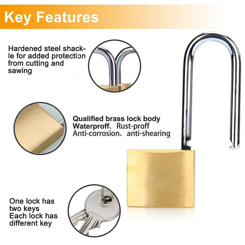 [AUSTRALIA] - ABRAFOX Lock Solid Brass Keyed Different Long Shackle Padlock -（1-9/16 inch 40mm)2pack Long shackle-2pack