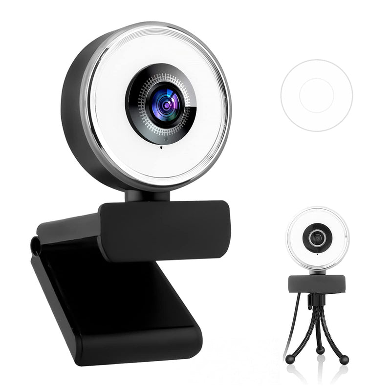  [AUSTRALIA] - 1080P Webcam with Microphone and Privacy Protection, Hdiwousp Streaming Camera Built-in 3-Level Adjustable Brightness Ring Light, Autofocus Web Cameras with Tripod for Computers, Laptop, Desktop