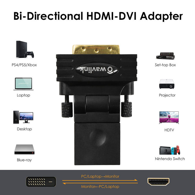  [AUSTRALIA] - DVI to HDMI Adapter, WAVLINK HDMI Female to DVI Male Bidirectional Converter, Rotatable DVI-D 24+1 Male to HDMI Female with Gold-Plated Cord, Support 1080P HD for Xbox One/PS5/Blue-ray, 2 Pack