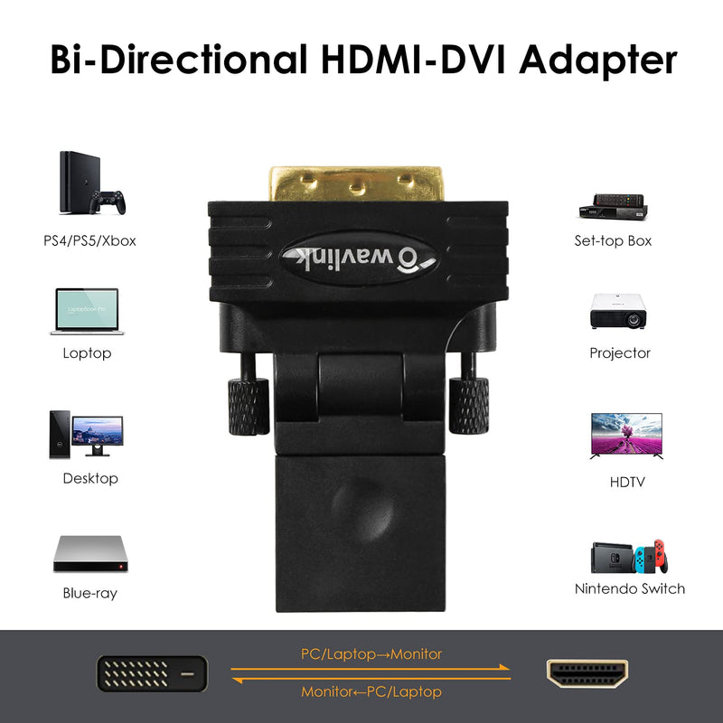  [AUSTRALIA] - DVI to HDMI, WAVLINK DVI (DVI-D) to HDMI Male to Female Adapter with Gold-Plated Cord, DVI-D 24+1 to HDMI Rotatable Converter, Support 1080P HD for Roku, PS5, Graphics Card, Nintendo Switch, 2 Pack