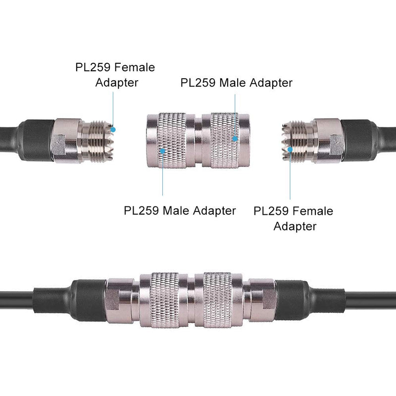  [AUSTRALIA] - MOOKEERF 2PCS UHF Male Connector PL259 Male to Male Adapter Low Loss UHF Male PL-259 Connector