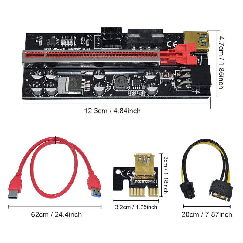  [AUSTRALIA] - PCIE Riser Card 1X to 16X GPU Risers with 8 PCS Solid Capacitors for Ethereum Bitcoin Miner Rigs, 24Inches USB 3.0 Cable Upgrade Version Ver009c 6Pin Risers (6 PCS)