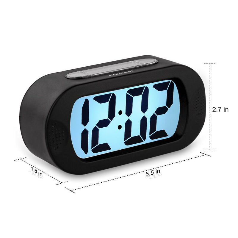  [AUSTRALIA] - Kids Alarm Clock - Plumeet Large Digital LCD Travel Alarm Clocks with Snooze and Night Light - Ascending Sound and Handheld Sized - Best Gift for Kids (Black) Black