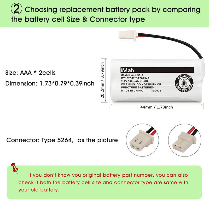  [AUSTRALIA] - iMah Ryme B1-3 BT162342 BT262342 Cordless Phone Batteries Compatible with VTech CS6409 CS6419 CS6429 CS80100 AT&T CL81101 EL5210 EL52400 Handset Telephone (Pack of 3) 3-Pack, BT162342/BT262342