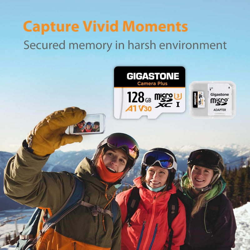  [AUSTRALIA] - [Gigastone] 128GB Micro SD Card, Camera Plus, GoPro, Action Camera, Sports Camera, High Speed 100MB/s, 4K Video Recording, MicroSDXC Memory Card UHS-I A1 V30 U3 Class 10 Camera Plus 128GB 1-Pack