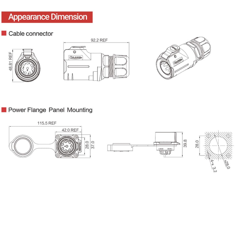  [AUSTRALIA] - CNLINKO 2 Pin 50Amp Power Industrial Circular Connector, Male Plug & Female Panel Mount Receptacles Socket Jack, Rated 50amp, Outdoor Waterproof IP67, Easy Plug and Pull, Screw Locking Termination