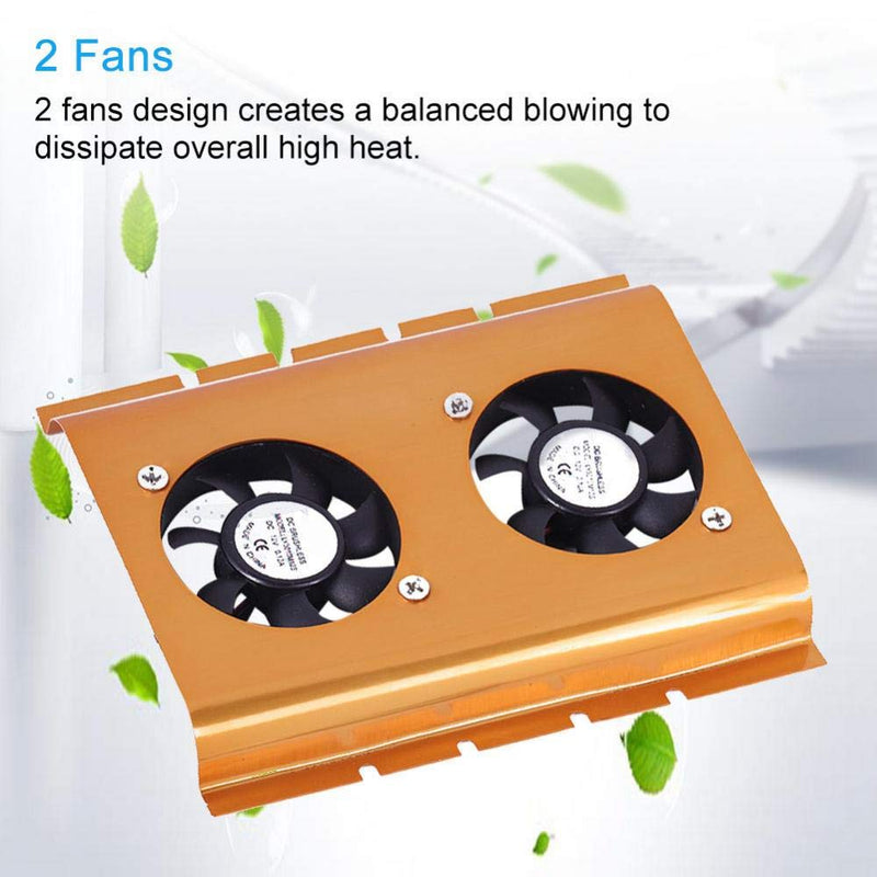  [AUSTRALIA] - ASHATA HDD Dual Fan Cooling Cooler, 3.5" Hard Disk Drive Fan Cooling Cooler Gold Tone, Hard Disk Cooler for HDD with Fast Heat Dissipation, 2 Fans Design(Gold)