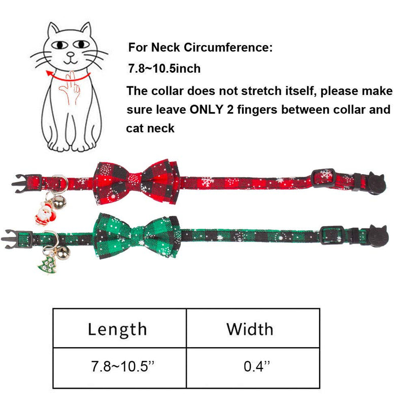 Christmas Cat Collar Breakaway with Cute Bow Tie Bell - 2 Pack Kitten Collar Red Green Plaid Pattern Xmas Kitten Collar with Removable Bowtie Cat Bow tie Collar for Kitten Cat (Style 1) - LeoForward Australia