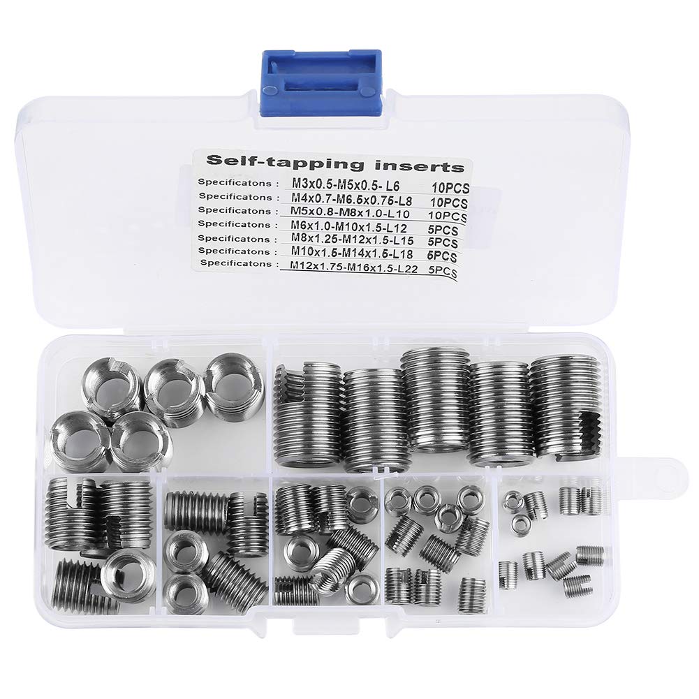  [AUSTRALIA] - 50Pcs Stainless Steel Inner Thread Self Tapping Thread Inserts Set Thread Reinforce Repair Tool M3-M12 with a Storage Case