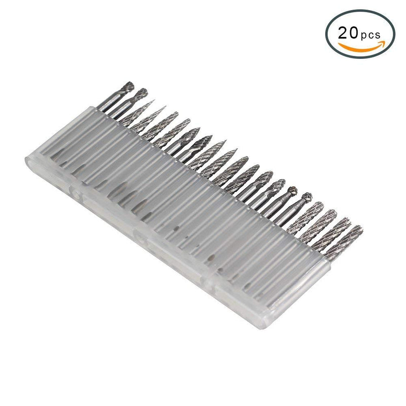 YUFUTOL 20pcs Solid Carbide Burr Set 0.118‘’（3mm）Shank Tungsten Carbide Rotary Files Burrs with 3mm Cutting Head Diameter Fits Most Rotary Drill Die Grinder for Woodworking,Engraving,Drilling,Carving - LeoForward Australia