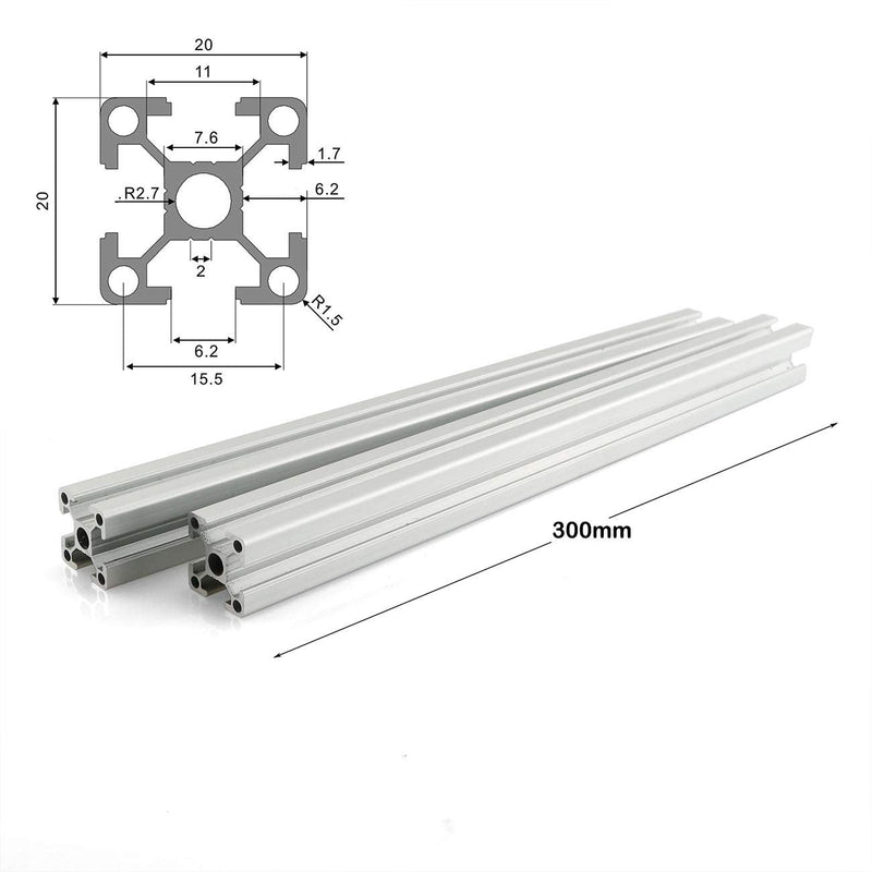  [AUSTRALIA] - PZRT 2PCS Silver 2020 Aluminum Profile European Standard Anodized Linear Rail 2020 Aluminum Profile Extrusion for DIY 3D Printer Workbench CNC (300mm) 2 300mm