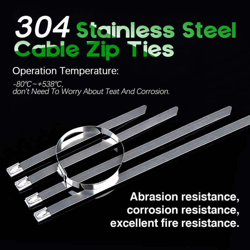  [AUSTRALIA] - Keadic 30Pcs 304 Stainless Steel Zip Ties Exhaust Wrap Coated Locking, Metal Cable Zip Ties - 4/5.9/8/11.8 Inches Assortment Kit
