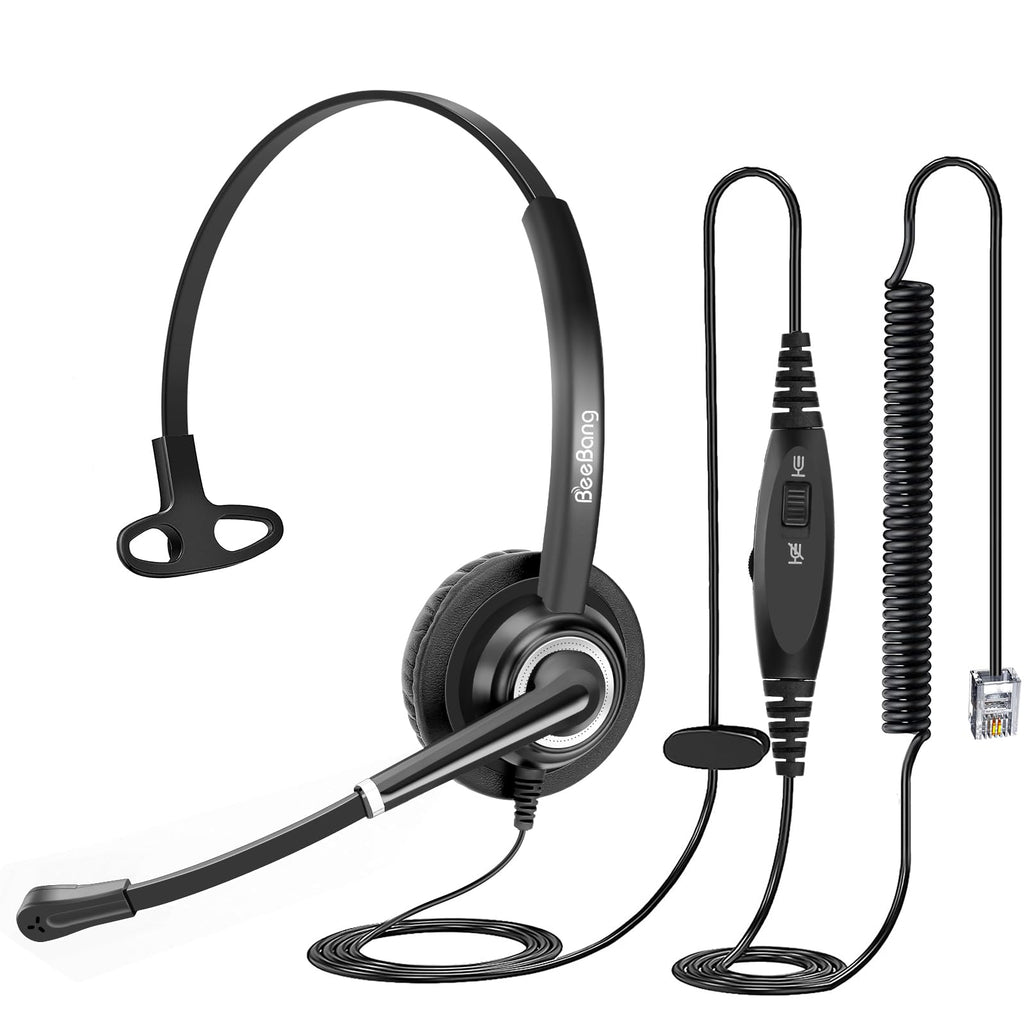  [AUSTRALIA] - Beebang Telephone Headset with Microphone Noise Canceling for Office Landline Deskphone, with Mic Mute Volume Controller, Mono RJ9 Phone Headset for Call Center Avaya Polycom Nortel Monaural