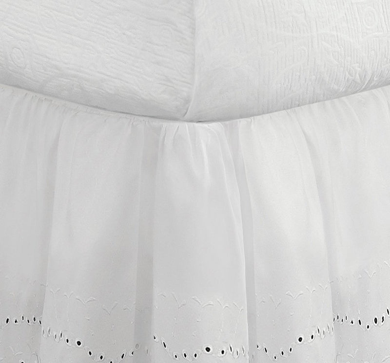  [AUSTRALIA] - Fresh Ideas Bedding Eyelet Ruffled Bedskirt Classic 14” drop length Gathered Styling, California King, White