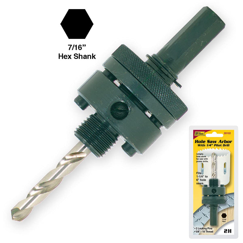 IVY Classic 28102 2H 7/16-Inch Hex Shank Hole Saw Arbor, Fits 1-1/4 through 6-Inch Hole Saws, 2 Locking Pins, 1/Card - LeoForward Australia