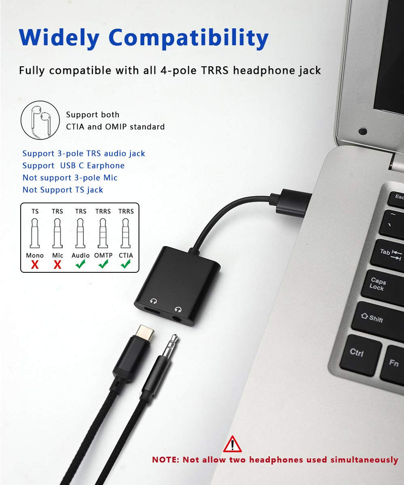  [AUSTRALIA] - Mxcudu 2 in 1 USB to 3.5mm Jack Audio Adapter, USB to USB C Headset Audio Jack Adapter, USB to 3.5mm TRRS 4-Pole Female&USB C Earphone, External Stereo Sound for Headphone, PS4, PC, Laptop Desktops Black