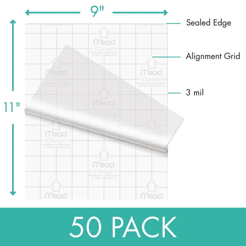  [AUSTRALIA] - Mead Thermal Laminating Sheets / Pouches, 3 Mil Letter Size with EZAlign Grid, 50 Pack (39028) Pouches- 50pk 3mil