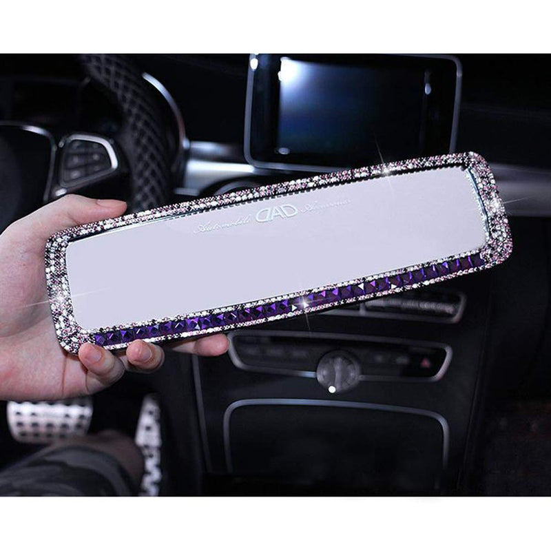 LuckySHD Bling Rhinestone Car Rear View Mirror for Women - Purple - LeoForward Australia
