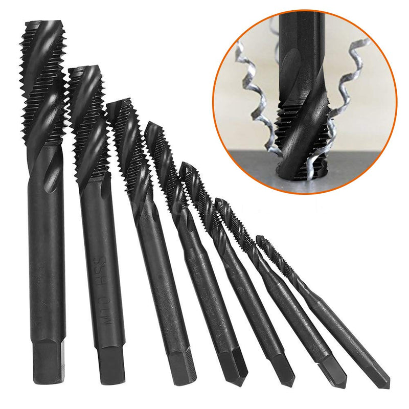  [AUSTRALIA] - 7 piece tap set, HSS 6542 nitriding metric spiral groove drill machine tap tap set M3 M4 M5 M6 M8 M10 M12 for metal wood drill