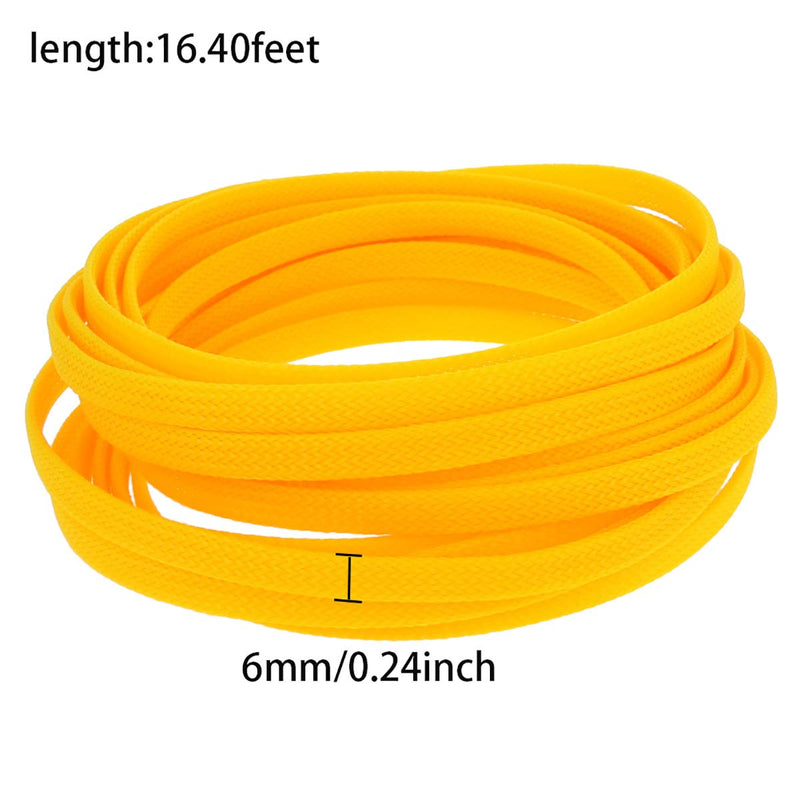  [AUSTRALIA] - Bettomshin 1Pcs Cable Management Sleeve, 5x6mm/0.2x0.24(LxW) 16.4Ft PET Yellow Cord Protector, Wire Loom Tube Insulated Split Sleeving for USB Cable Power Cord Organizer Video Cable Hider