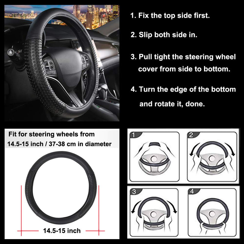 West Llama Microfiber Leather Car Steering Wheel Cover with Anti-Slip Hole Design Improves Control,Universal Fit(14.5-15 Inch) - Black Anti-slip Hole - Black - LeoForward Australia