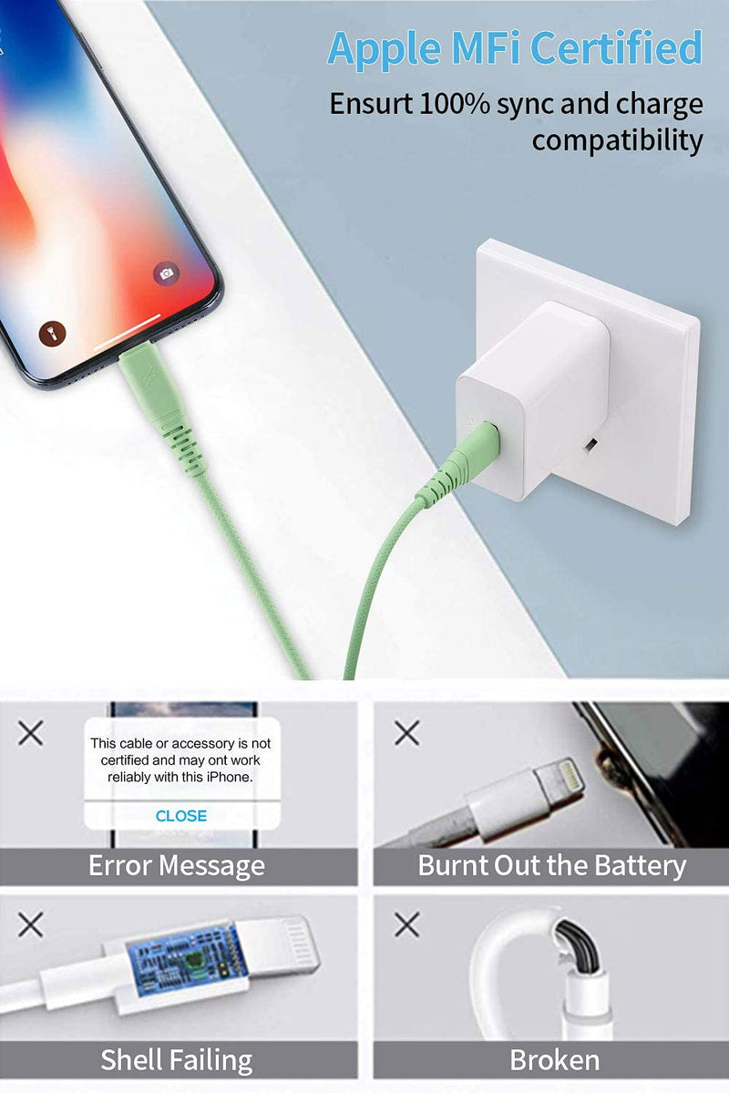  [AUSTRALIA] - iPhone Charger 3ft,Cabepow [3 Pack] Lightning Cable 3 Foot, iPhone Charging Cord 3 Feet 2.4A USB Cables Compatible withiPhone 11 Pro Max/Xs/XR/X/8 Plus/7/6s/6/5c/5 (Green) Green 3Foot