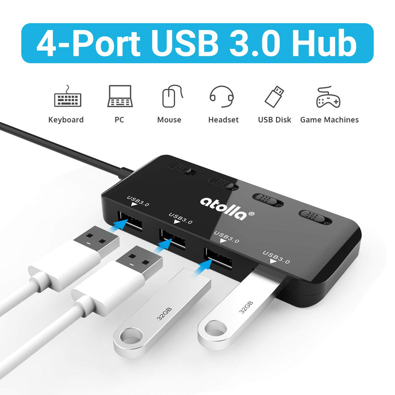  [AUSTRALIA] - USB 3.0 Hub Splitter - USB Extender 4 Port USB Ultra Slim Data Hub with Individual Power Switch and LED