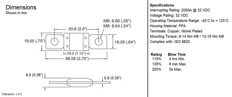  [AUSTRALIA] - MEGA/AMG Fuse 40 Amp, 32V, 298 Series, Time Delay, Bolt Down - Automotive/Marine (40A / 32V) 40A / 32V