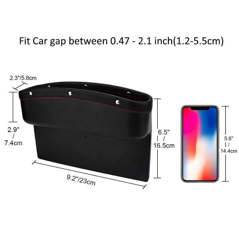  [AUSTRALIA] - TOLUCKS Car Seat Pockets PU Leather Car Console Side Organizer Seat Gap Filler Catch Caddy for Car Interior Accessories,Cellphone Wallet Coin Key with Non-Slip Mat 9.2x6.5x2.1 inch Black（2 Pack）