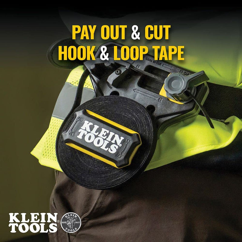  [AUSTRALIA] - Klein Tools 450-900 Cable Management, Hook and Loop Dispenser with 12-Foot x 3/4-Inch Tape Roll, Cuts Custom Length Cable Tie Strips, Black