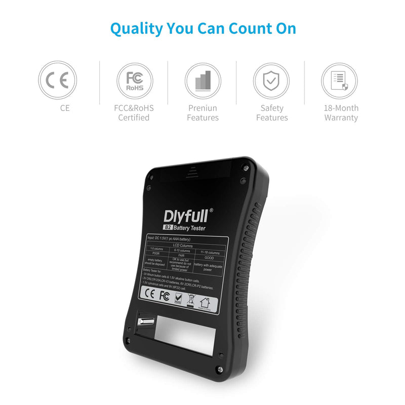  [AUSTRALIA] - Battery Tester, Dlyfull LCD Display Universal Battery Checker for AA AAA C D 9V CR2032 CR123A CR2 CRV3 2CR5 CRP2 1.5V/3V Button Cell Batteries, 1x AAA Batteries Included