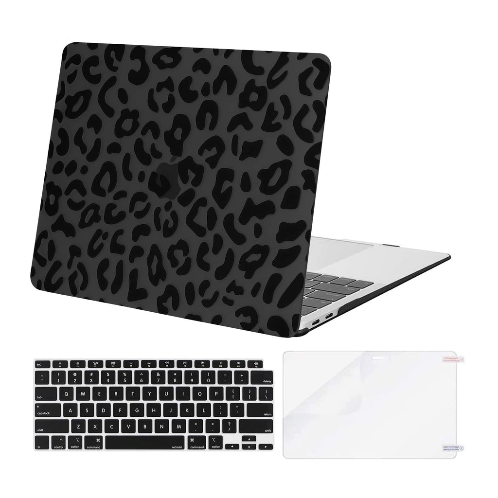  [AUSTRALIA] - MOSISO Compatible with MacBook Air 13 inch Case 2022 2021 2020 2019 2018 Release A2337 M1 A2179 A1932 Retina Display, Plastic Leopard Grain Hard Shell Case&Keyboard Cover&Screen Protector, Black