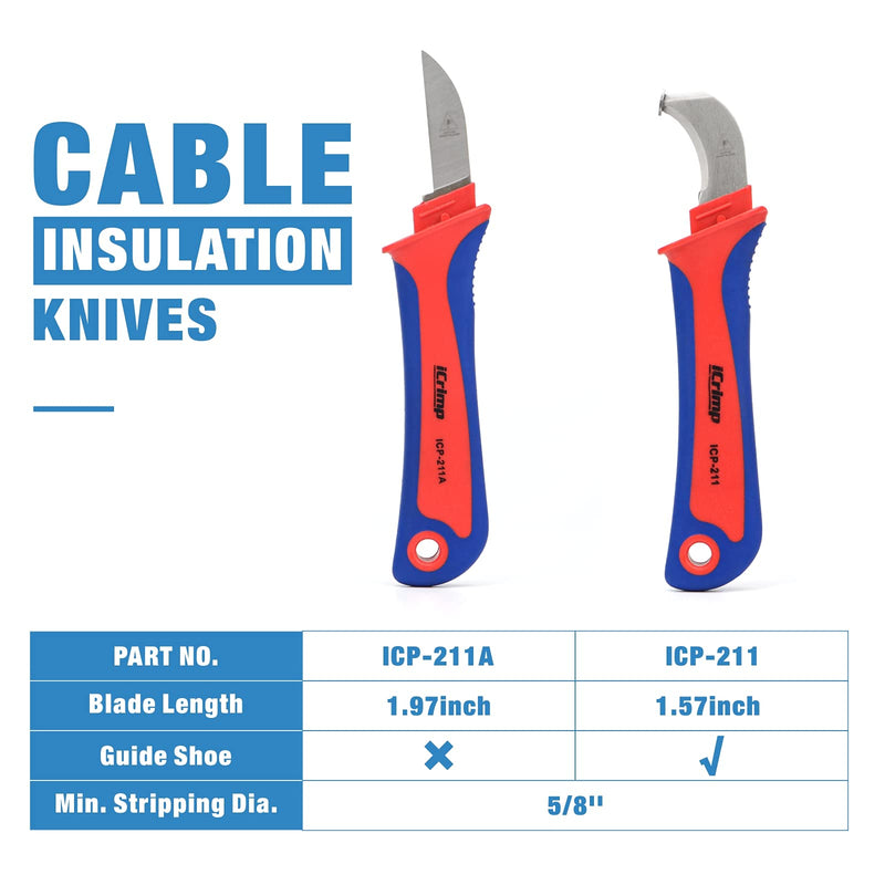  [AUSTRALIA] - iCrimp Utility Knife for Cable Skinning, Wire Insulation Dismantling Knife, 2-Pack Insulated Electricians Cable Stripping Knives, Fixed Blade