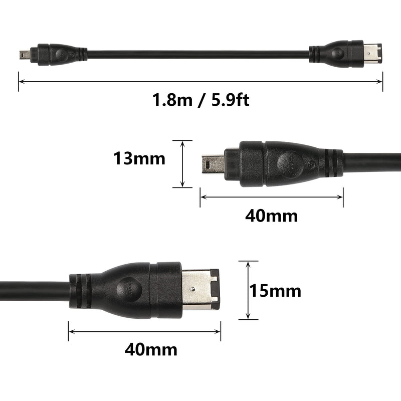  [AUSTRALIA] - SinLoon IEEE 1394 Firewire Cable1394 6 Pin Male to 4 Pin Male DV Cable Data Transfer Adapter Converter Cable for Digital Camera Computer Laptop 1.8m Black (6pin Male/4pin Male) 1.8m 6pin Male/4pin Male