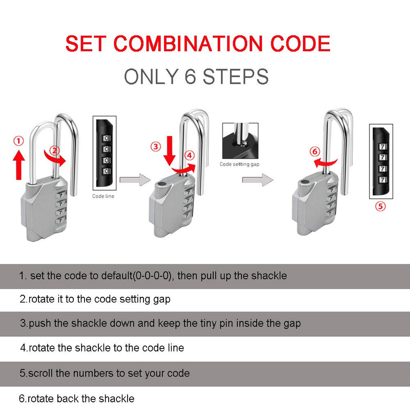  [AUSTRALIA] - Disecu 2.2 Inch Long Shackle Combination Lock 4 Digit Outdoor Waterproof Padlock for School Locker, Gym Locker, Hasp Storage, Fence, Gate, Cooler, Case (Silver, 2 Pack) Silver