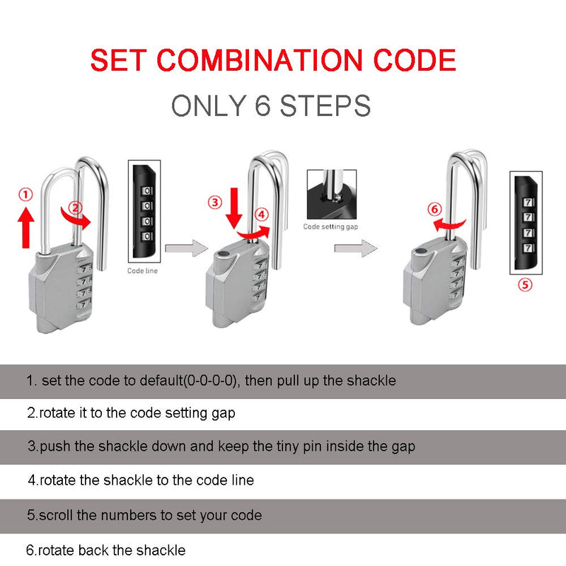  [AUSTRALIA] - Disecu 4 Digit Combination Lock 2.5 Inch Long Shackle Outdoor Waterproof Padlock for School Locker, Gym Locker, Hasp Storage, Fence, Gate, Cooler, Case (Silver, 2 Pack) Silver