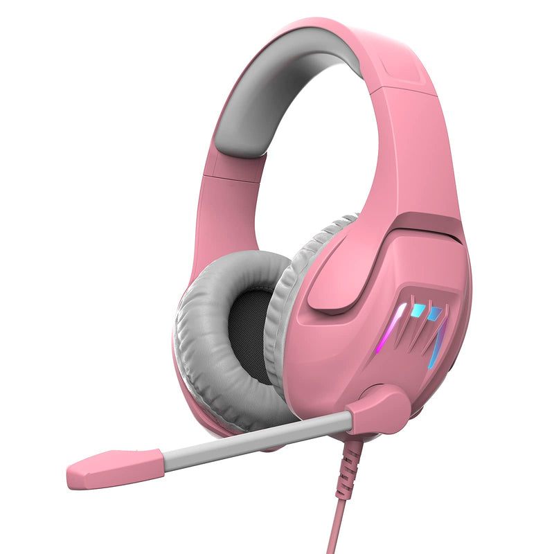  [AUSTRALIA] - Pink Gaming Headset for PC,Surround Sound Gaming Headphones with Noise Canceling Mic,Over-Ear Headphones with LED Lights for PC,Computer,Laptop,Mac A12-Pink