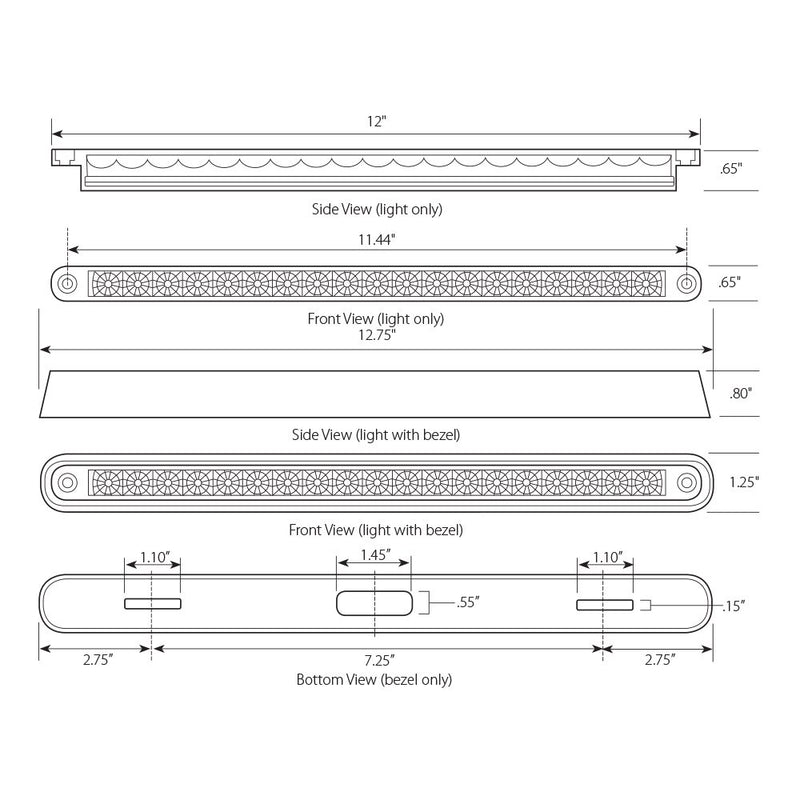  [AUSTRALIA] - Grand General 76291 Amber 12" 19-LED Sealed Light Bar with Clear Lens, Chrome Base and 3 Wires for Dual Function Amber/Clear w/Mount