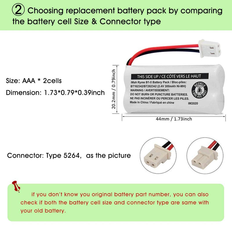  [AUSTRALIA] - iMah BT162342/BT262342 2.4V 300mAh Ni-MH Cordless Phone Battery Pack, Also Compatible with BT183342/BT283342 AT&T EL52351 TL90070 VTech CS5119 DS6511 DS6722 LS6305 Handset, 4-Pack