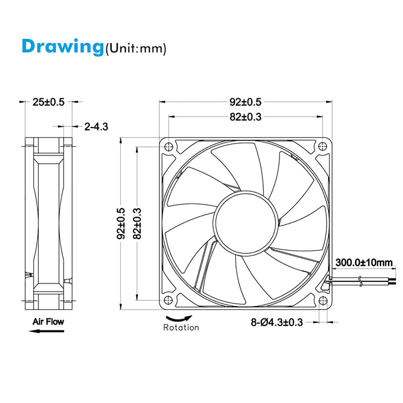  [AUSTRALIA] - Wathai 92mm x 25mm 90mm 12V DC Brushless Exhaust Fan 2Pin for PC Computer Case Cooling 12V 2Pin Sleeve