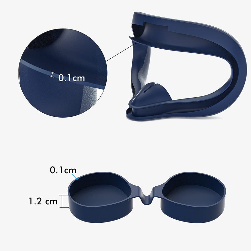  [AUSTRALIA] - AIXOTO Silicone Face Cover for Oculus Quest 2/Meta, VR Mask Accessories Anti-Light Leakage Face Cushion Replacement with Protective Lens Cover, Sweatproof/Washable 2 Pairs (Navy Blue) Navy Blue