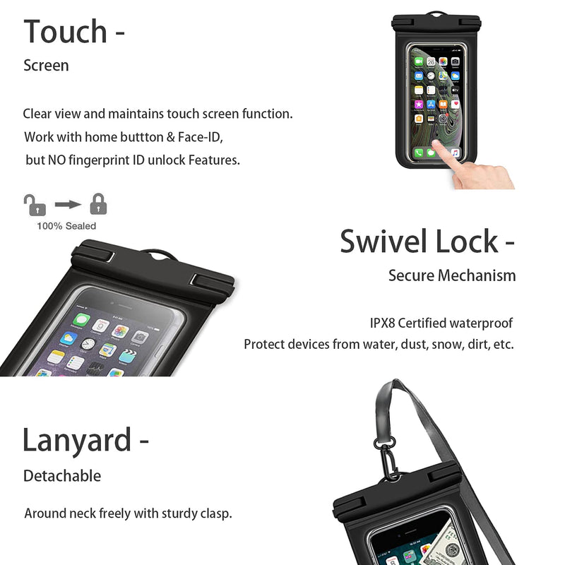  [AUSTRALIA] - Weuiean Waterproof Phone Case, Waterproof Phone Bag with Detachable Lanyard, Phone Dry Bag for iPhone 12/11/SE/XS/XR 8/7/6Plus, Samsung S21/20/10/10+/Note up to 6.9 inch - 2Pack Black+Black Black + Black