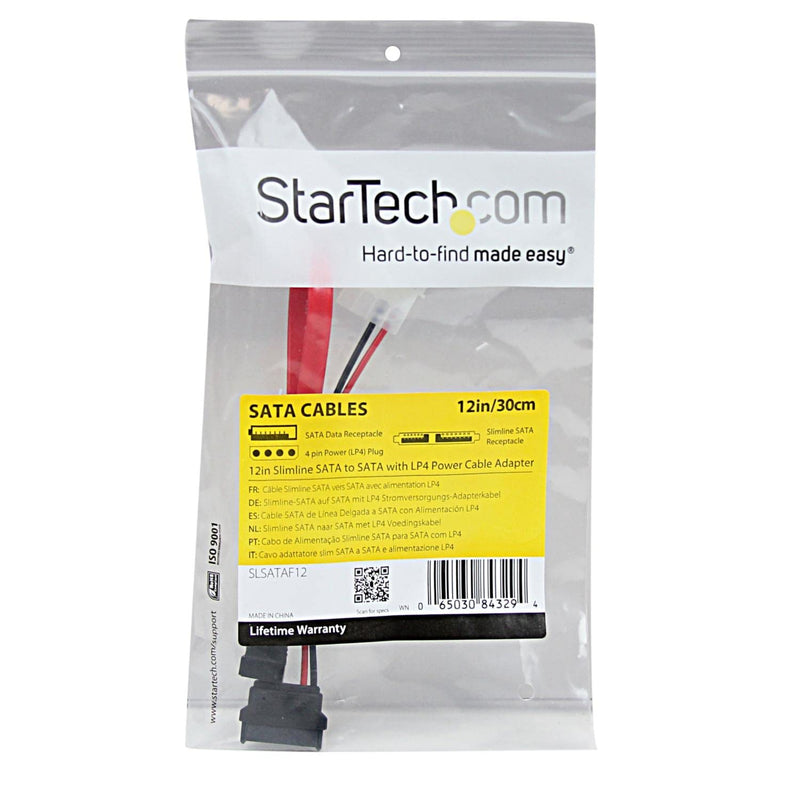  [AUSTRALIA] - StarTech.com 12in Slimline SATA to SATA with LP4 Power Cable Adapter (SLSATAF12) 12in / 0.3m