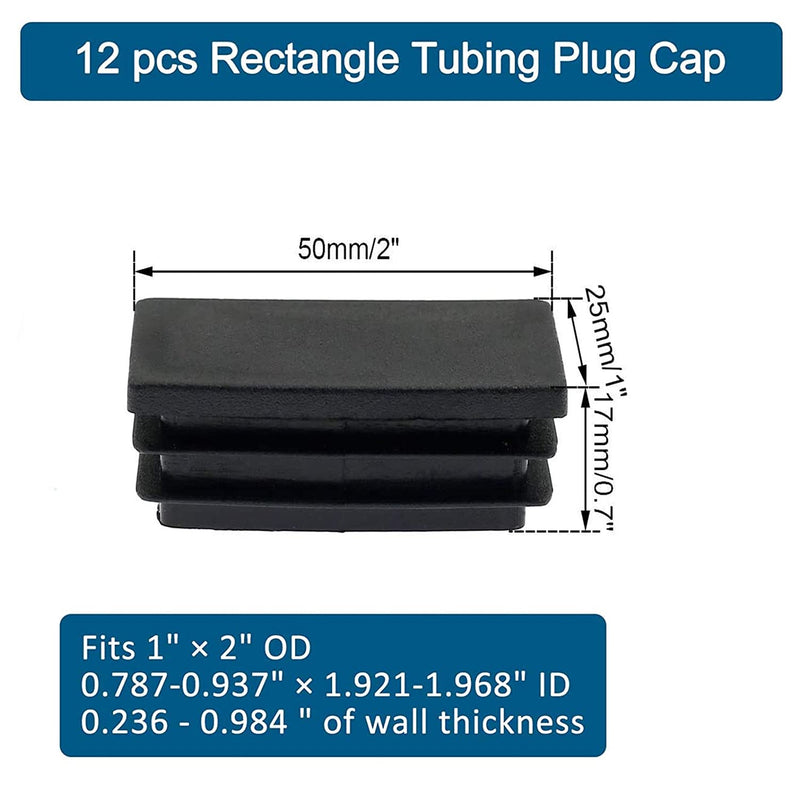 Rectangle Plastic Plugs Tubing End Caps,1 x 2 Inch Riccioofy 12Pcs Tubing Plug Cap Tubing End Cap Chair Glide Insert Finishing Plug Black - LeoForward Australia