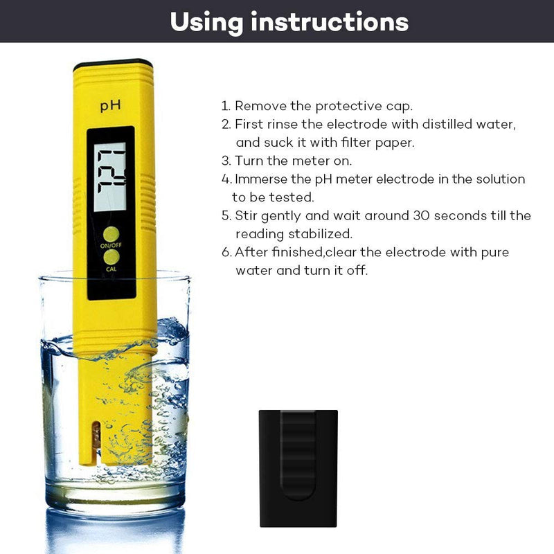  [AUSTRALIA] - KERTER Digital PH Meter Water Quality Tester Measurement for 0-14.0 PH Accuracy 0.01 with Quick Calibration Button for Aquariums, Swimming Pool - Yellow